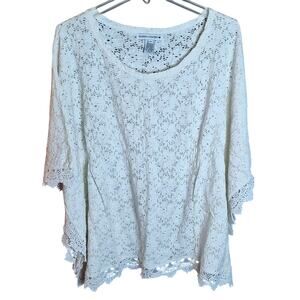 Passion Concept Women Medium White Lace Flowy Cottagecore Bohemian Poncho Top